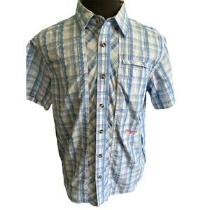 M True Flies Blue and White Check Vented Short Sleeve Button Down Shirt